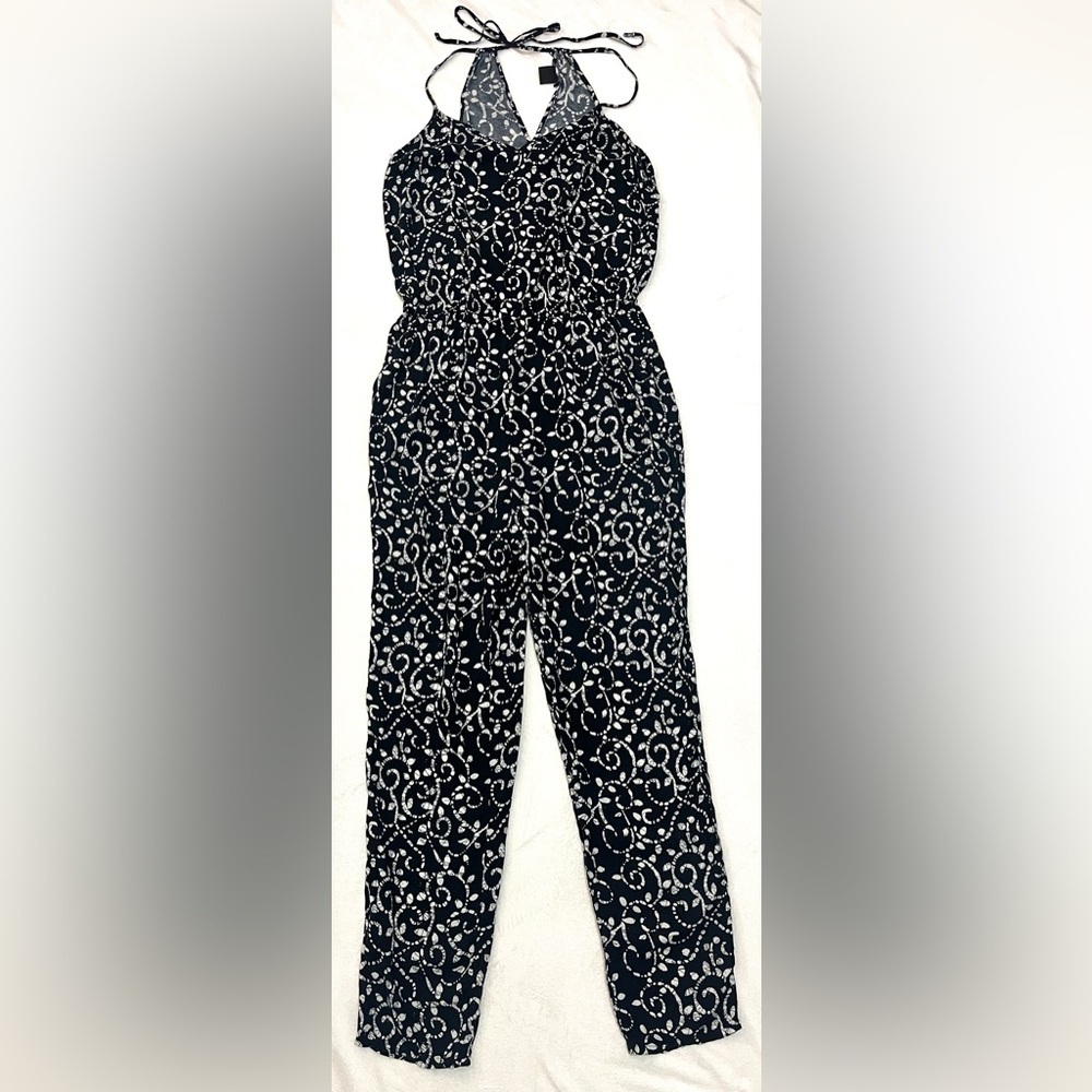 Lucky Brand Black and White Patterned Sleeveless Lightweight Jumpsuit w Pockets